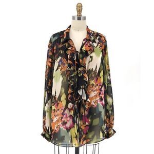 CAbi Cascading Ruffles Tie front Blouse Size S